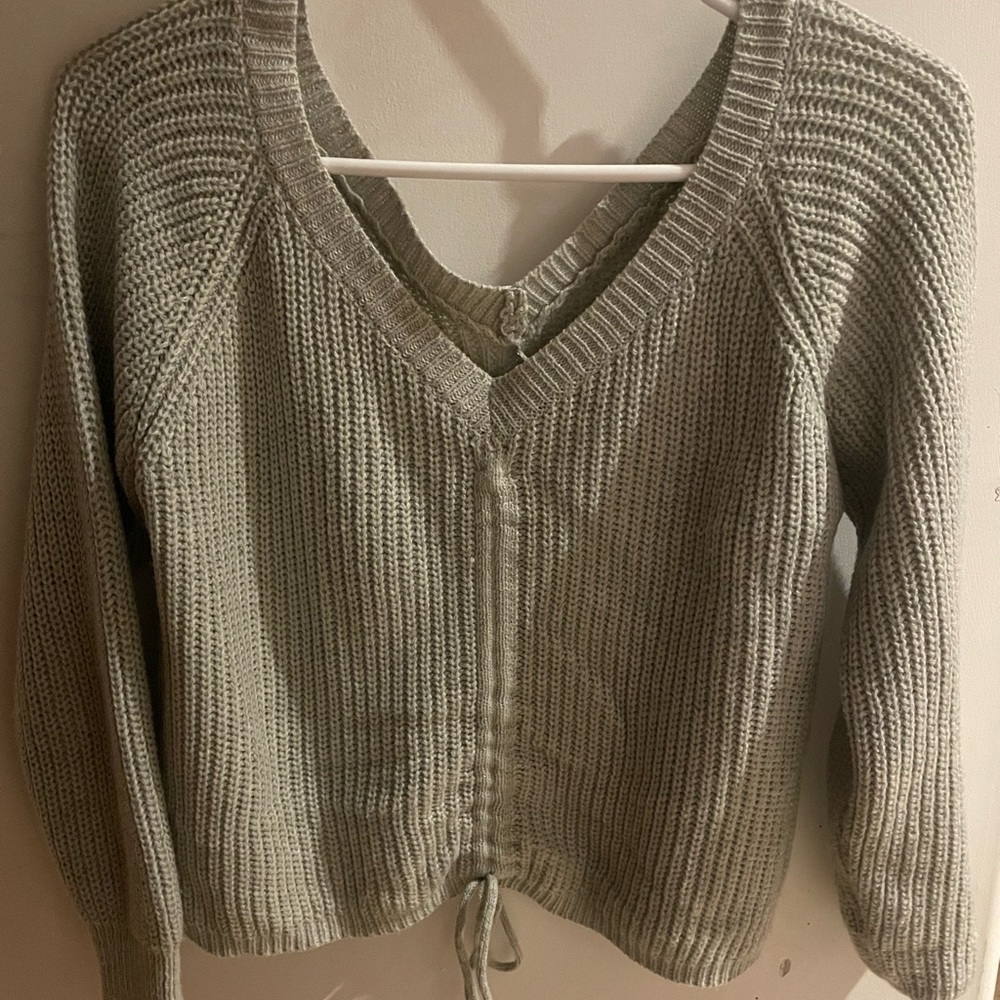 V Neck Knitted Gray Sweater